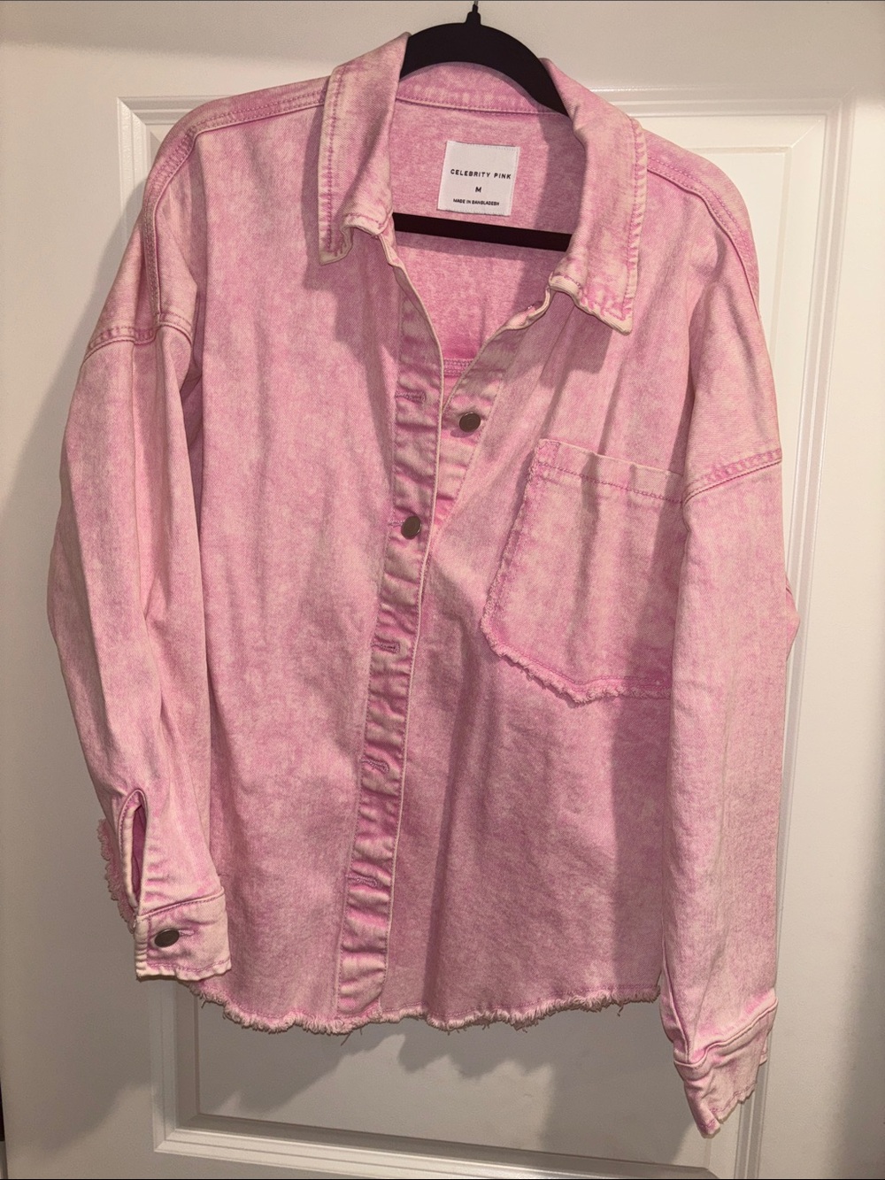 Celebrity Pink Acid Wash Denim Button-Up Overshirt - Picture 2 of 3